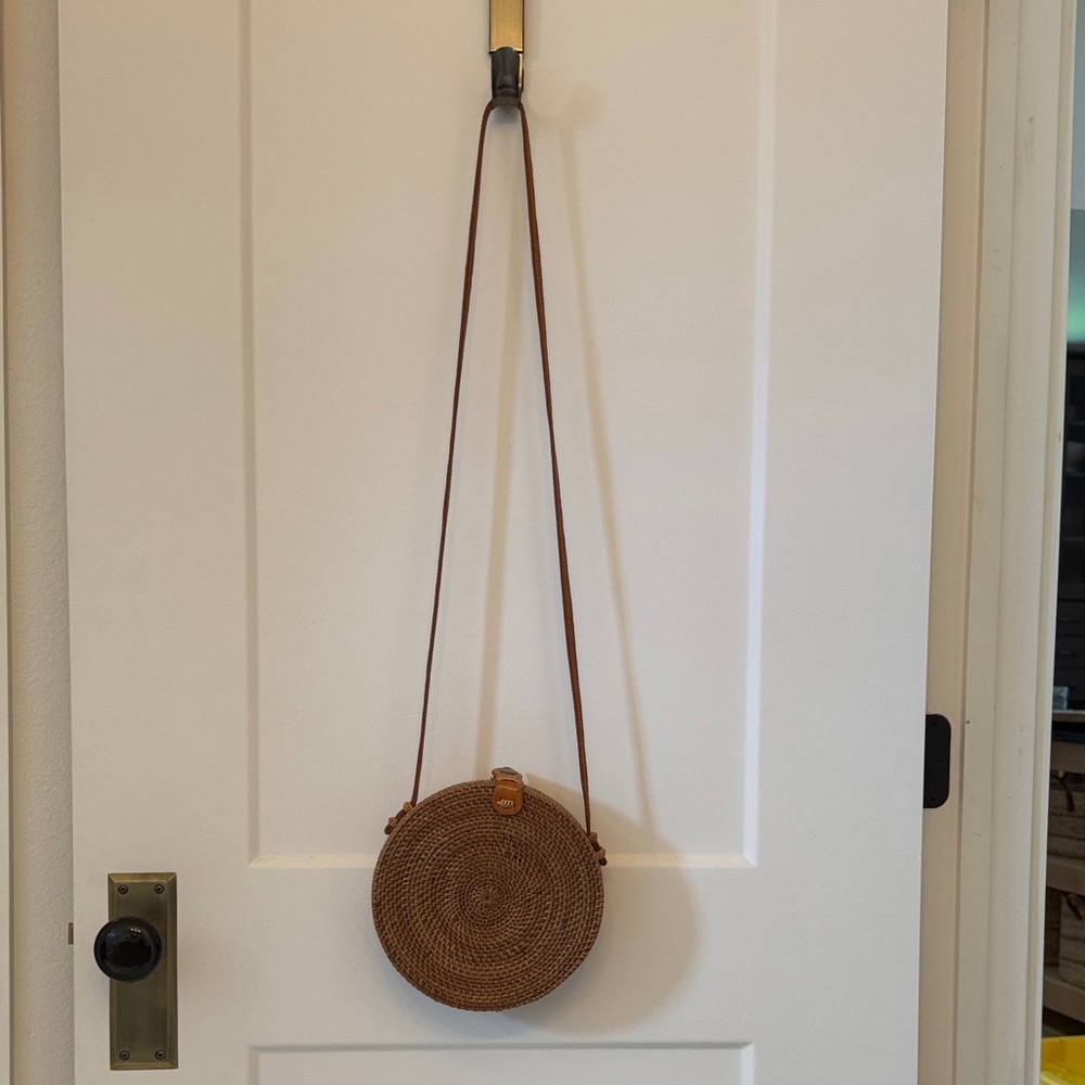 Brown Woven Round Crossbody Bag
